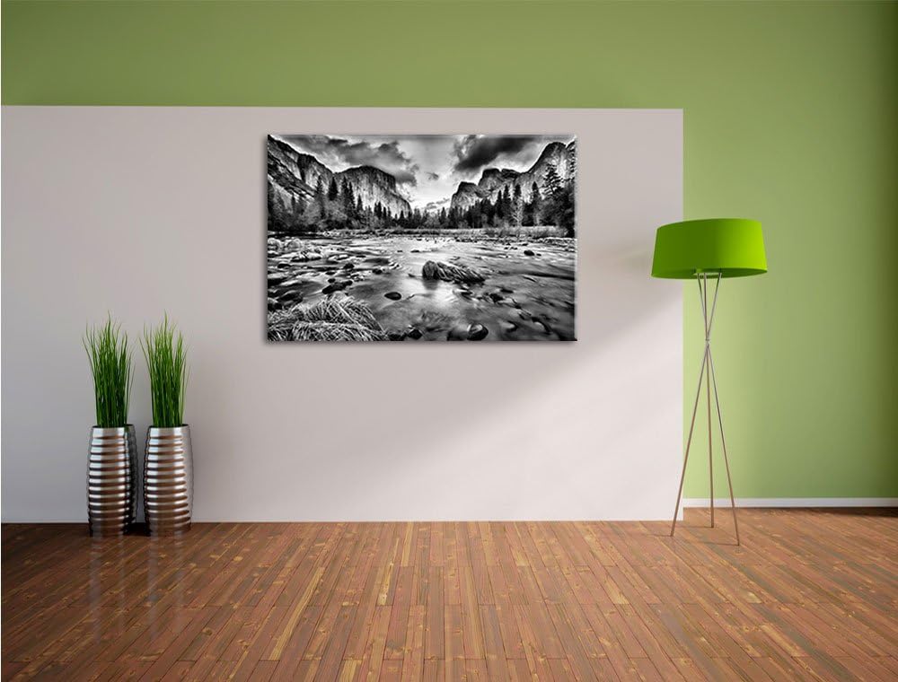 Pixxprint Seichter Fluss im Herbst / 100x70cm Leinwandbild bespannt auf Holzrahmen/Wandbild Kunstdru