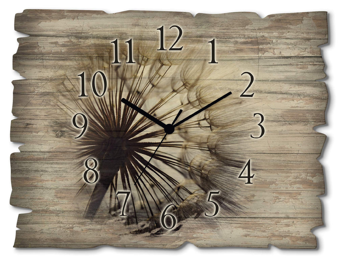 ARTLAND Wanduhr ohne Tickgeräusche aus Holz Funkuhr 40x30 cm Rechteckig Lautlos Blumen Pusteblume Na