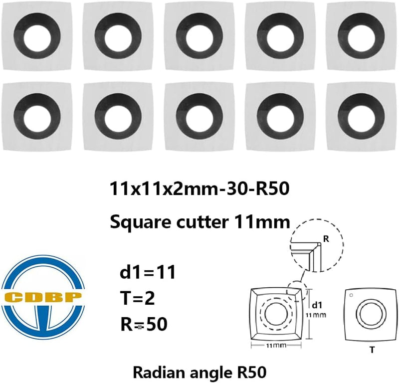 CDBP 11mm Quadrat Hartmetalleinsätze Cutter mit 2"Radius Gesicht für DIY Drehmaschine Holzdrehwerkze