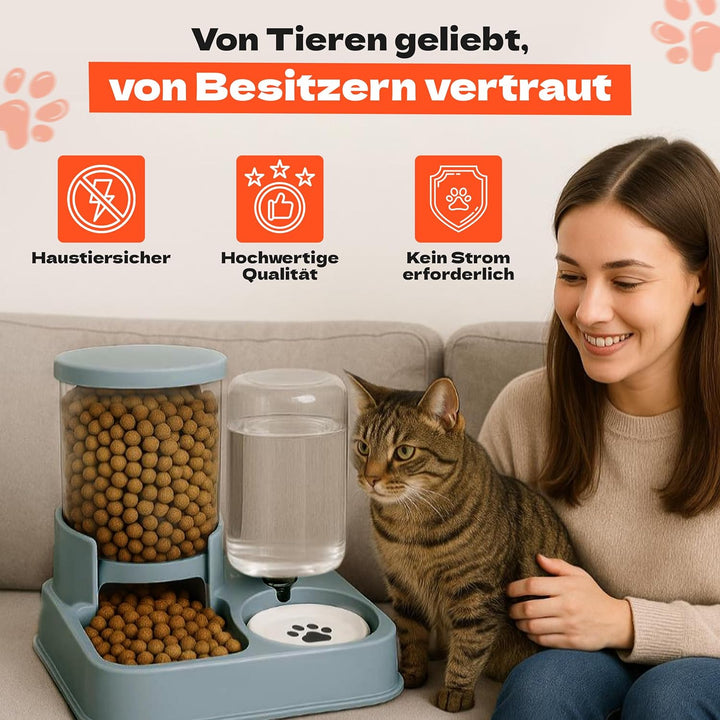 Automatischer Futterspender & Wasserspender für Katzen & Hunde – 2-in-1 Napfstation ohne Strom – BPA