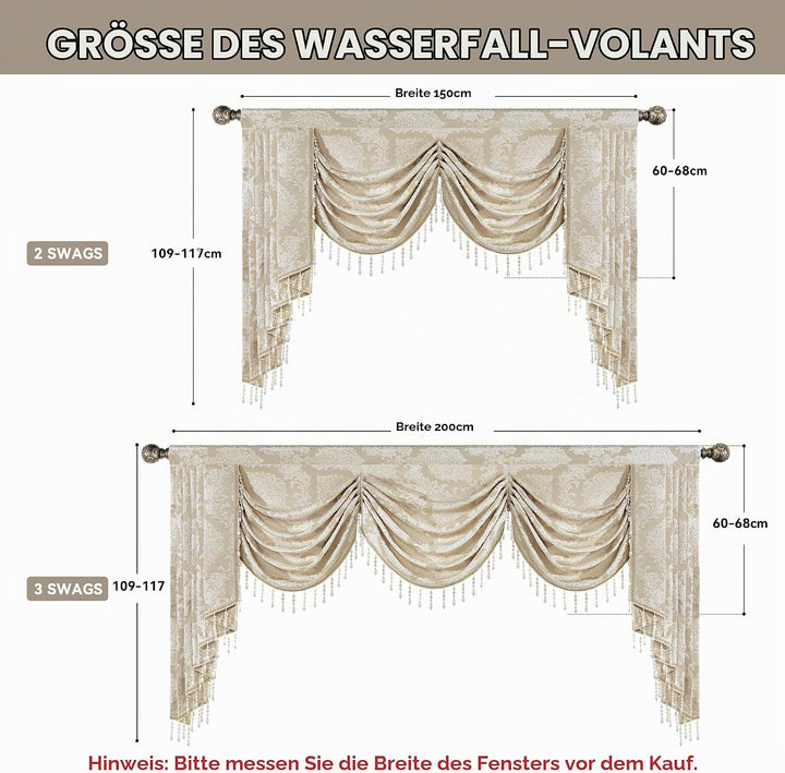 TOPLUXE Swag Volant Vorhang für Schlafzimmer Esszimmer Wohnzimmer Küche, Damast Kurzstore Waterfall