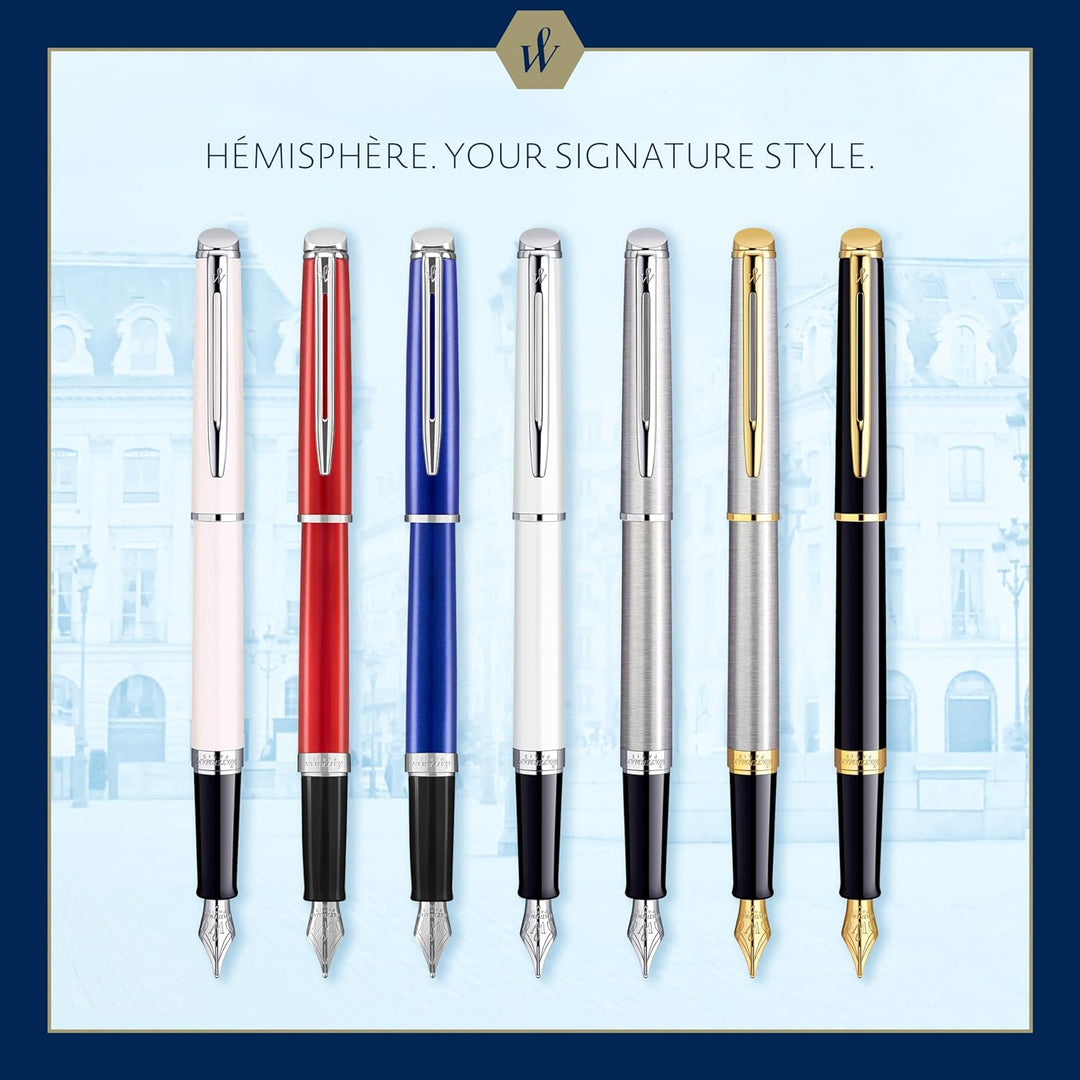 Waterman Hémisphère Füller | Edelstahl mit Chromzierteile | Füllfederhalter mit feiner Feder und bla