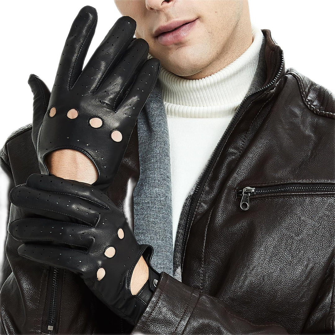 ZLUXURQ Herren Fahrerhandschuhe aus 100% Leder,Unliniert Lederhandschuhe Large-9.5" Schwarz (Lammfel
