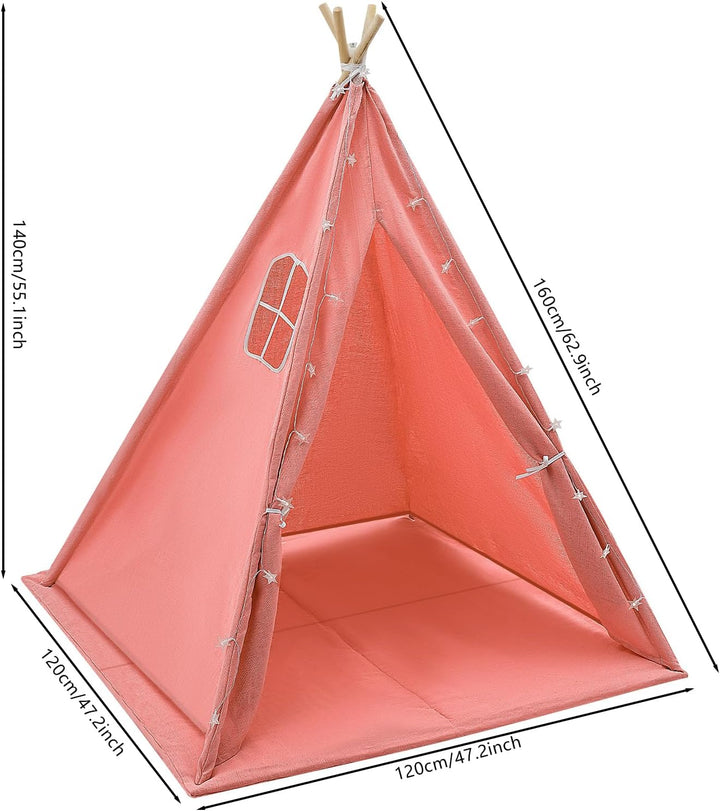 Tipi Zelt für Kinder, Spielzelt Kinder mit weicher Matte & Lichterkette, 1,4m hohes Kinderzelt aus B