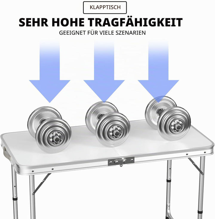 EFAN Klapptisch, 4 m, Campingtisch, robust, tragbar, höhenverstellbar, mit Tragegriff, Kaffeetisch,