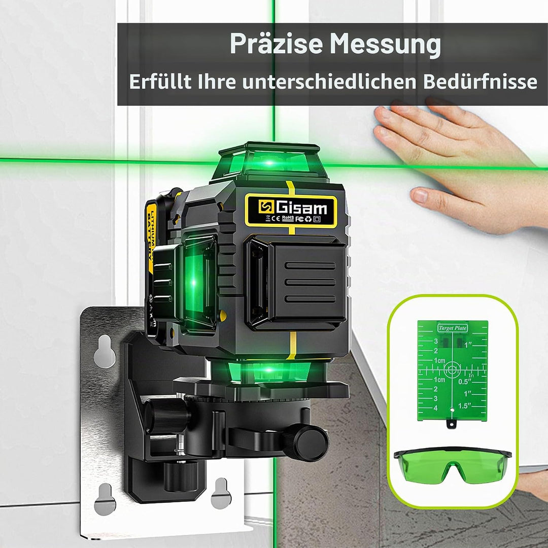 Kreuzlinienlaser mit Stativ,Multifunktionaler 4D-Laser mit 16 Linien, Fadenkreuz-Laser Wasserwaage,