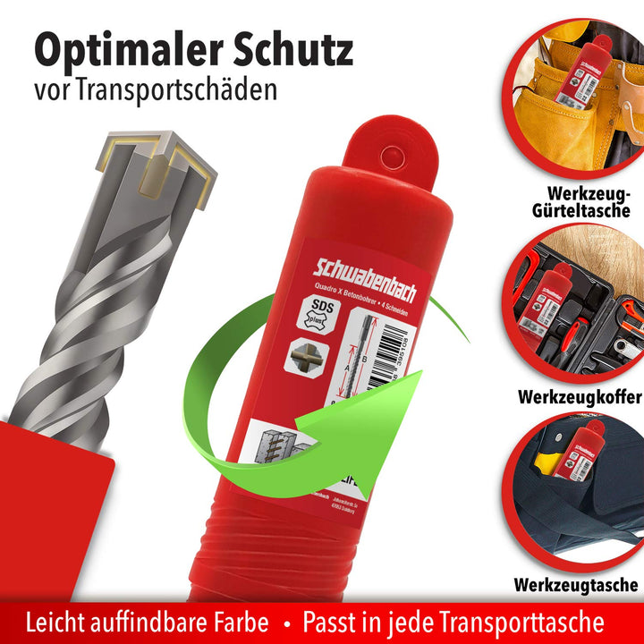 SCHWABENBACH ® SDS PLUS Betonbohrer Set - Super SDS Bohrer Set - 7tlg. 5 6 8 10 12 x 210 mm - Steinb