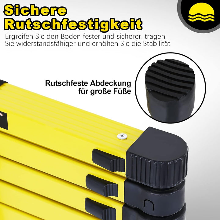 Sonnewelt 3,8M Teleskopleiter mit 2 Abnehmbarem Haken, Rutschfester Aluminium Stehleiter, 150 kg/330