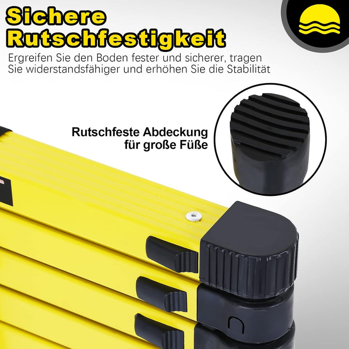 Herrselsam 3.2M Aluminium Teleskopleiter, Ausziehbare Leiter mit 2 Abnehmbarem Haken, Multifunktions