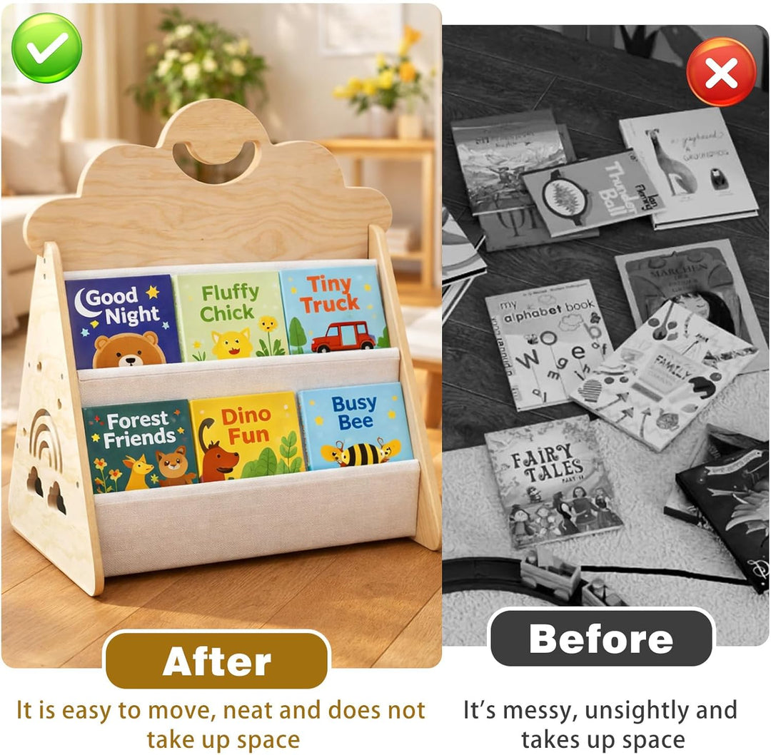 Bücherregal Kinder Holz, Montessori Bücherregal Bücherkiste Kinder für Leseecke, Kinderbücherregal,