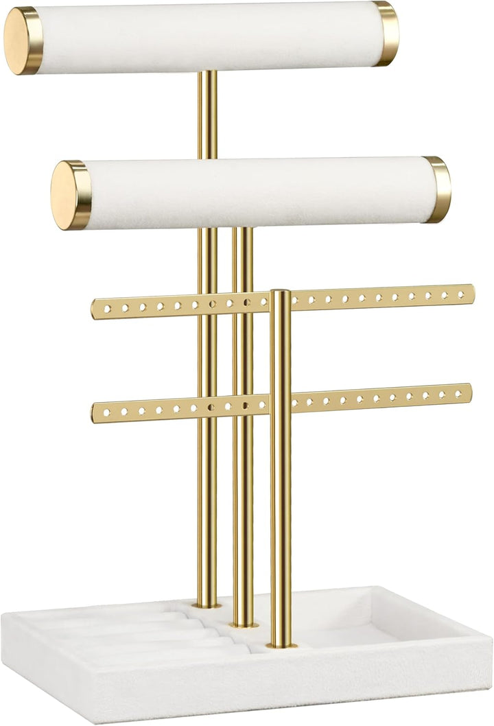 Schmuck Organizer mit 3 Ebenen - Weiss Schmuckständer Armbänder, Abnehmbarer T-Steg Schmuck Ständer,