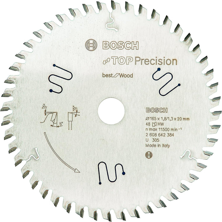 Bosch Professional 1x Kreissägeblatt Top Precision Best for Wood (Holz, Sägeblatt Ø 165 x 20 x 1,8 m