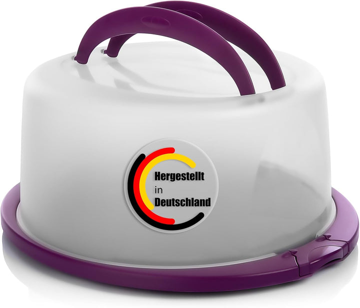 BigDean Kuchen Transportbox Rund in Brombeerfarbe – Tortenglocke mit Tragegriff für sicheren Transpo