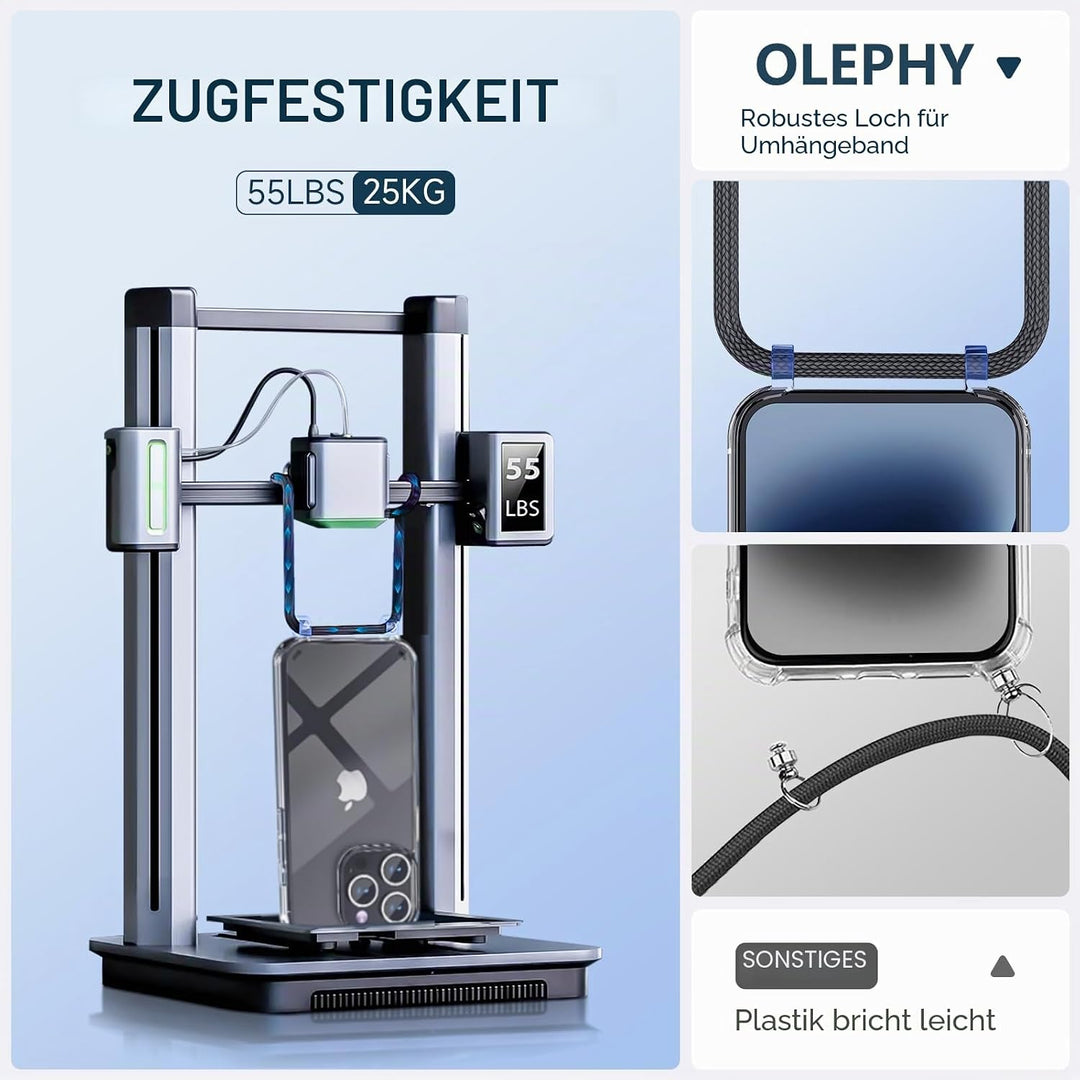 Handykette für iPhone 15 Pro Hülle mit Band - Necklace Handyhülle - Transparente Case zum Umhängen m