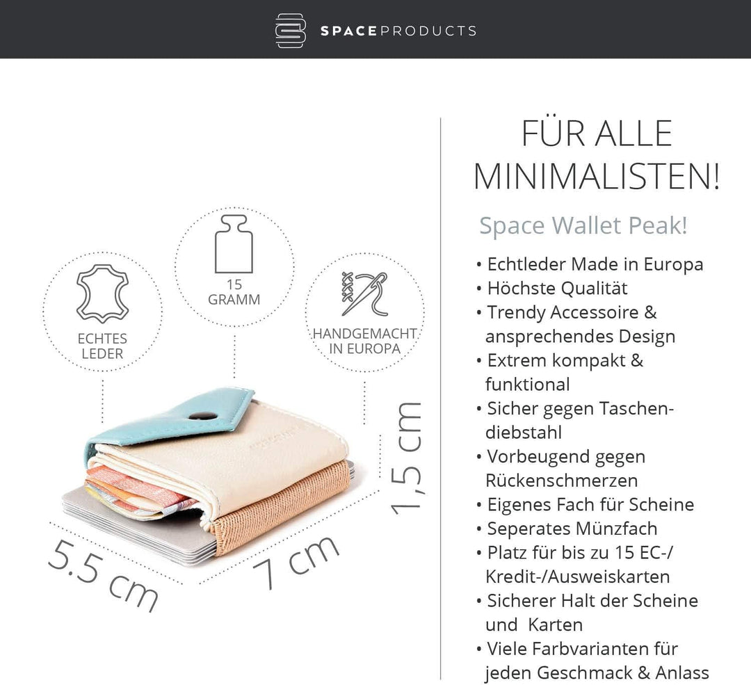 Geldbörse Damen klein mit Münzfach aus Echt-Leder I Slim Wallet Portemonnaie I 15 Karten + Geldschei