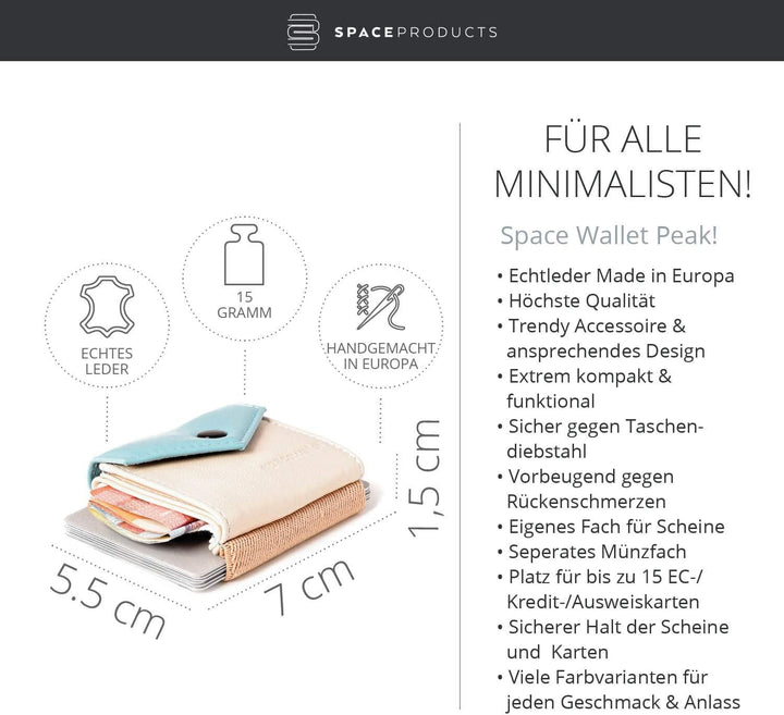 Geldbörse Damen klein mit Münzfach aus Echt-Leder I Slim Wallet Portemonnaie I 15 Karten + Geldschei