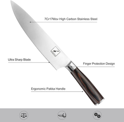 Kochmesser-imarku 20cm Profi Küchenmesser Chef Messer Allzweckmesser aus Carbon-Edelstahl, Ultrascha