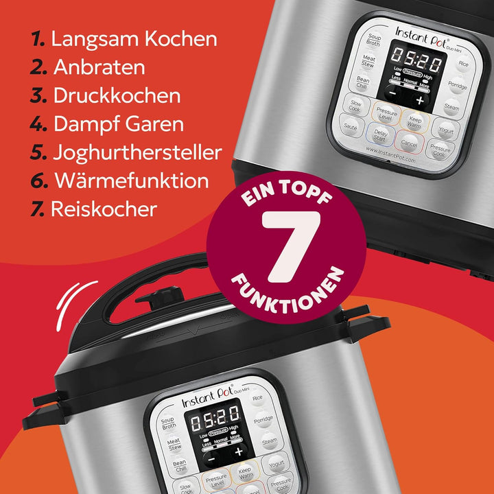 Instant Pot Duo 30 Elektro-Multikocher 3L - Schnellkochtopf, Schongarer, Reiskocher, Sautierpfanne,