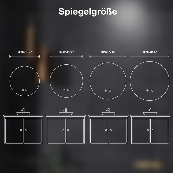 Trintion LED Spiegel Bad mit Beleuchtung 50 cm Rund – Touch-Schalter, Beschlagfrei, Dimmbar – Badezi