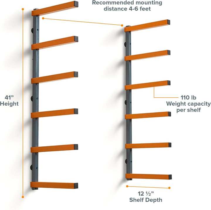 Bora Holzorganizer und Holzaufbewahrung Metallregal mit 6-stufiger Wandhalterung - Innen und Aussen