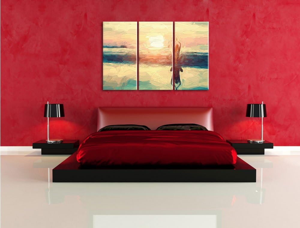 Pixxprint Frau in Einer Yogapose am Strand als Leinwandbild/Grösse: 3 Teilig (120x80) / Wandbild/Kun