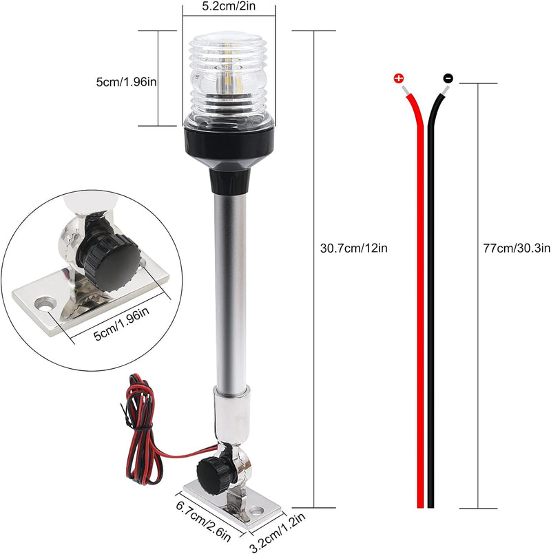 Geloo 12 Zoll verstellbare LED-Navigationslampe weiss herunterklappbares Heck Marine-Ankerlicht, 360