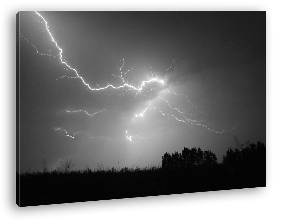 deyoli naturgewaltiger Blitz Effekt: Schwarz/Weiss Format: 80x60 als Leinwand, Motiv fertig gerahmt