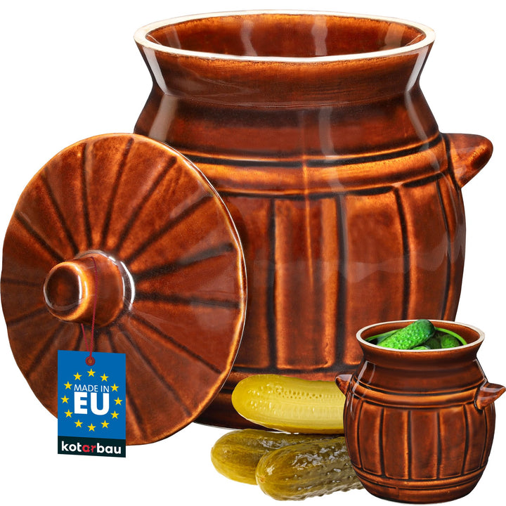 KOTARBAU® Keramik Gärtopf 2,7 L Braun Gurkentopf mit Deckel Sauerkrauttopf aus Steinzeug Einmachtopf