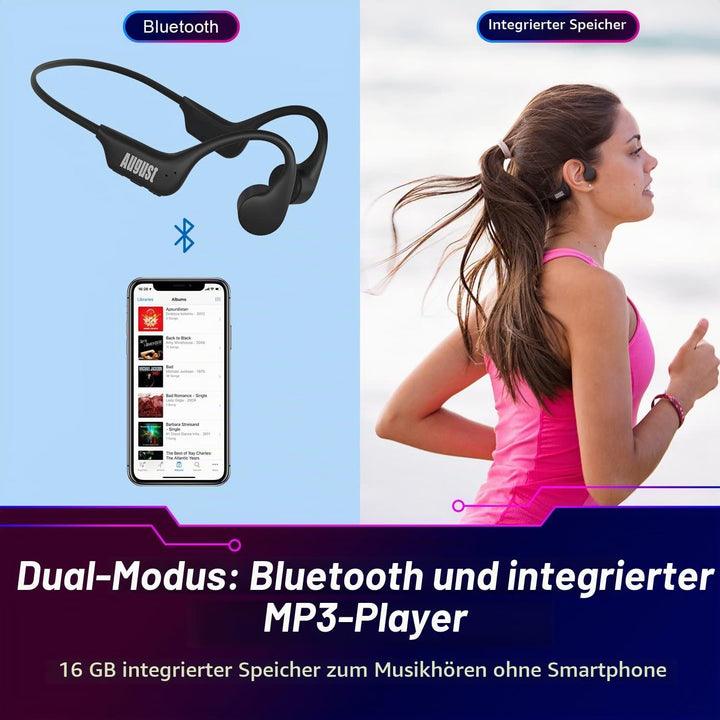 August EP400 Knochenschall Kopfhörer Bluetooth 5.3 Knochenleitungs-Kopfhörer mit Schutzklasse IP68 (