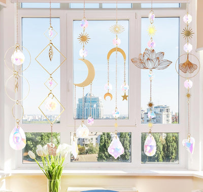 Sonnenfänger Kristall Fenster,6 Stück Lotus Perlen Anhänger Deko,Fensterdeko Hängend,Kristall-Sonnen