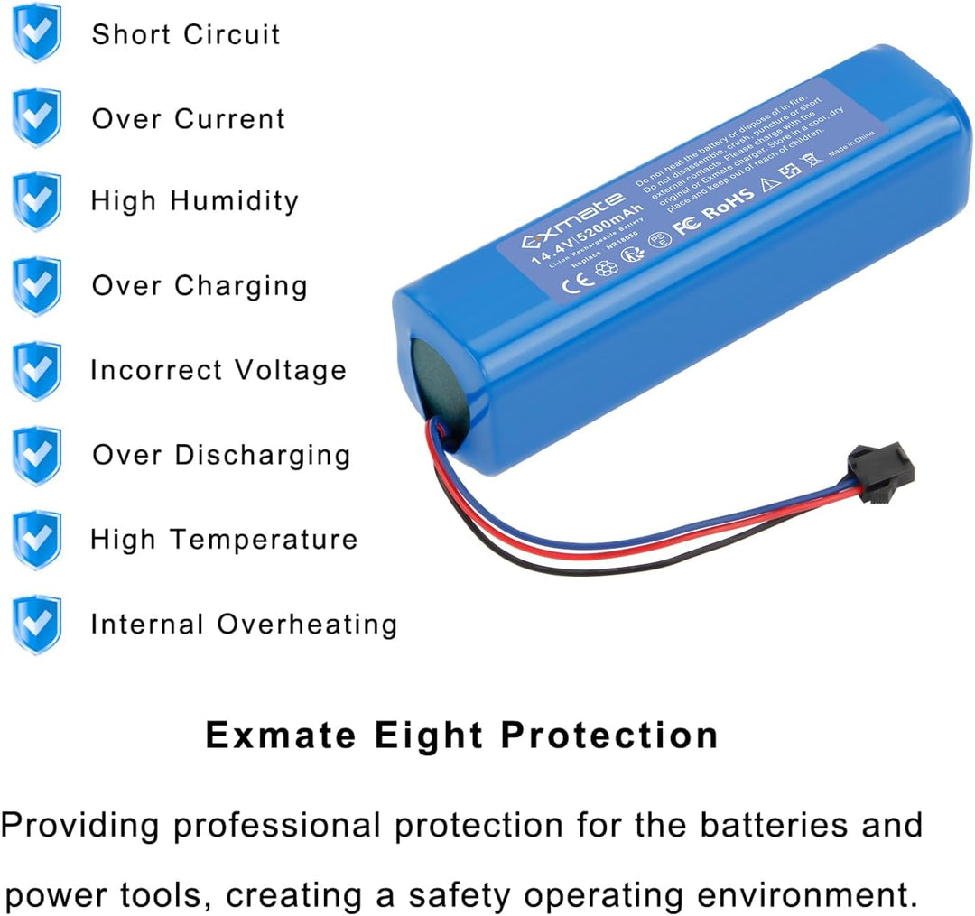 Exmate 14.4V 5200mAh Li-Ion Ersatzakku für Proscenic M7 Pro M8 Pro,LDS M7 Pro,M7 Max, U6/Lydsto R1/U