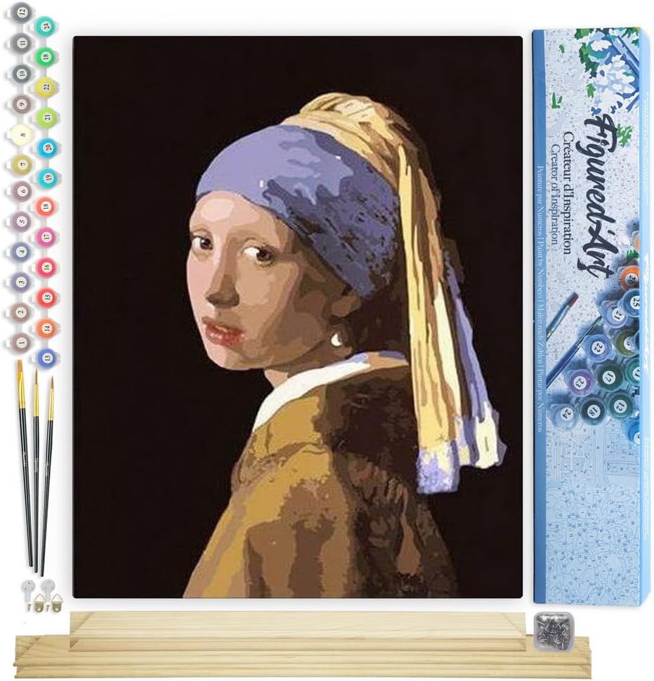 Figured'Art Malen Nach Zahlen Erwachsene Mit Rahmen Vermeer - Mädchen mit dem Perlenohrring - Paint