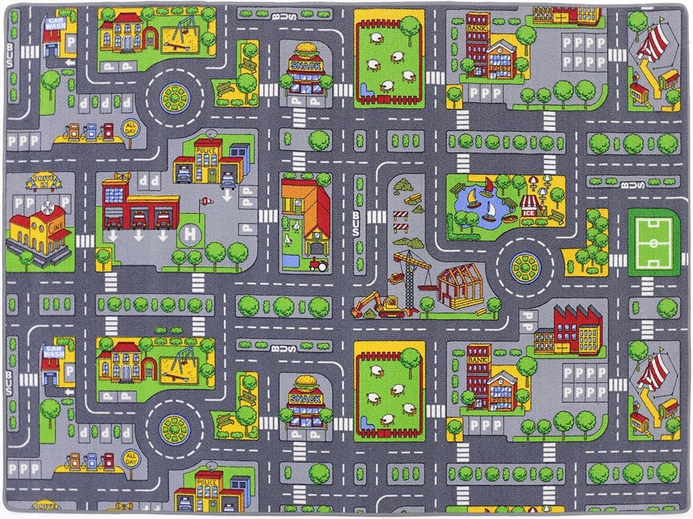HEVO Stadt Mix Strassen Spielteppich | Kinderteppich 145x200 cm mit Antirutsch Rücken 145x200 cm Sta