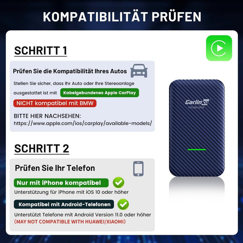 CarlinKit 4.0 Wireless CarPlay/Wireless Android Auto Adapter für werksseitig verkabeltes CarPlay-Aut