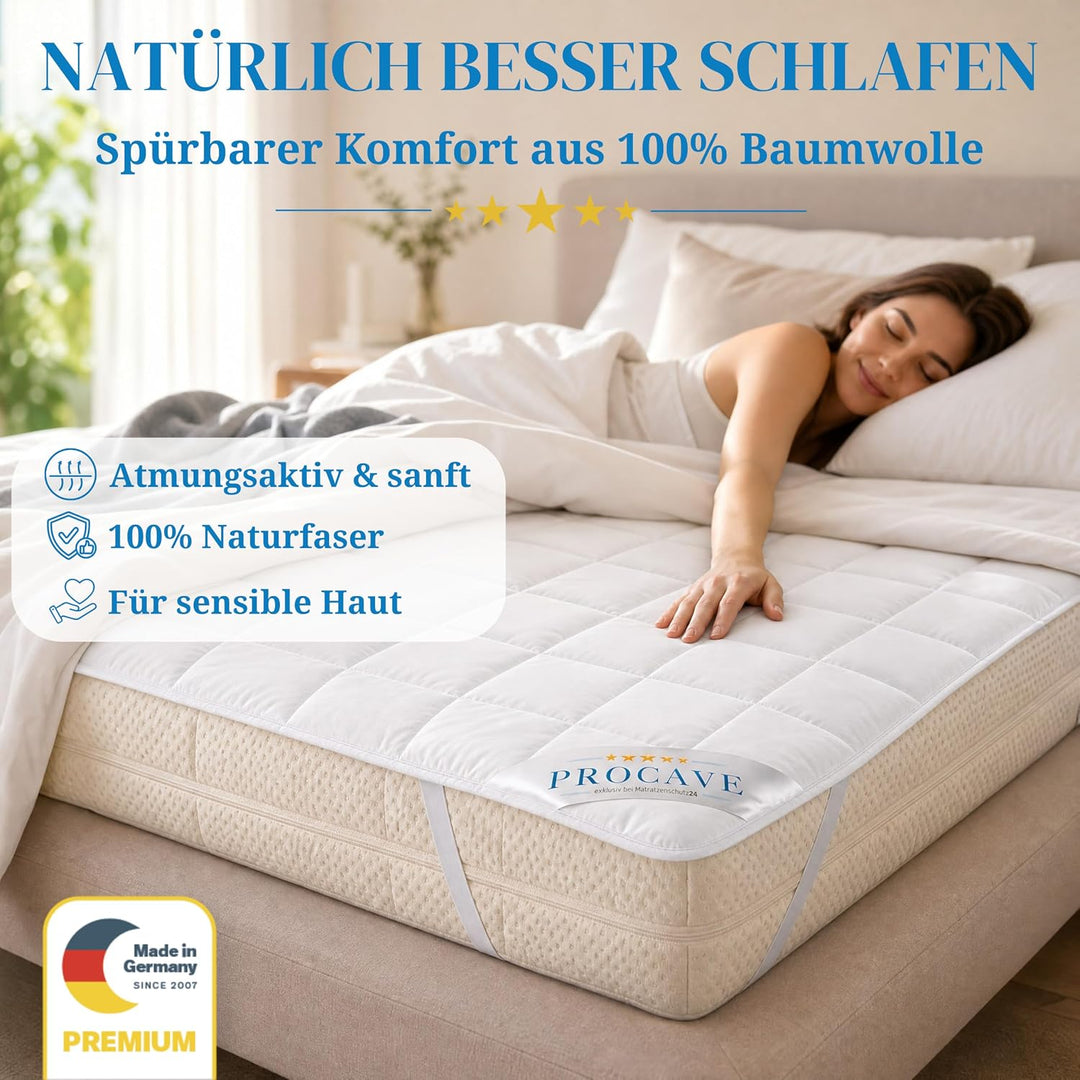 PROCAVE weiches Unterbett aus 100% Baumwolle, atmungsaktiver Matratzen-Schoner, hochwertige Matratze