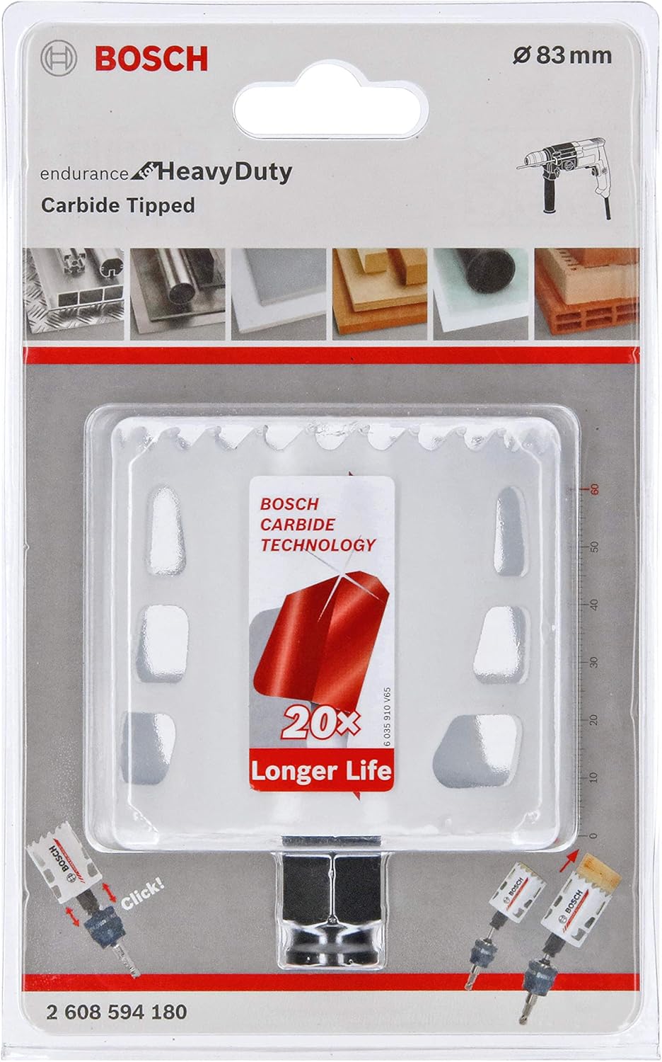 Bosch Professional Carbide Lochsäge Endurance for Heavy Duty (Ø 83 mm, Zubehör Bohrmaschine), Ø 83 m