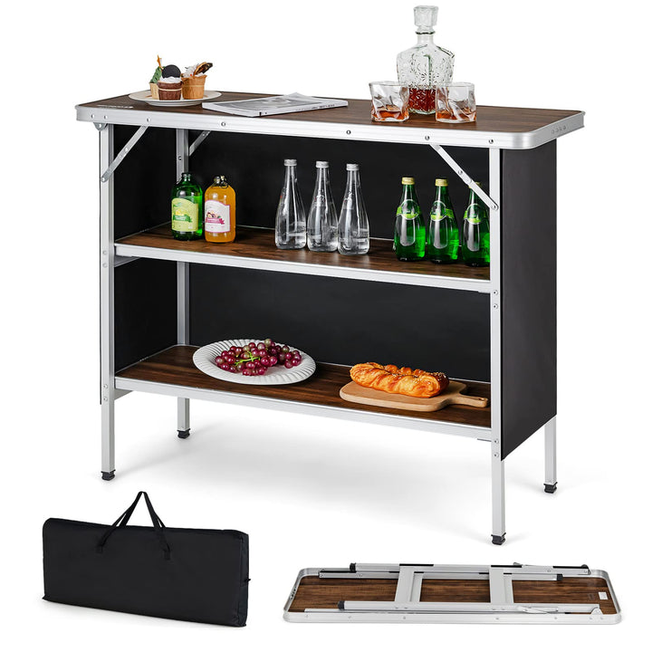 KOMFOTTEU Campingküche mit 3 Ebenen Stauraum, Campingschrank Klappbar mit Tragetasche, Picknicktisch