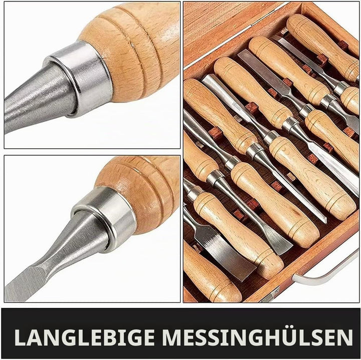 NEWFUN Stechbeitel set für holz, 12 Stück Holz-Drehmeissel-Set für Holzbearbeitung Holzschnitzerei-E