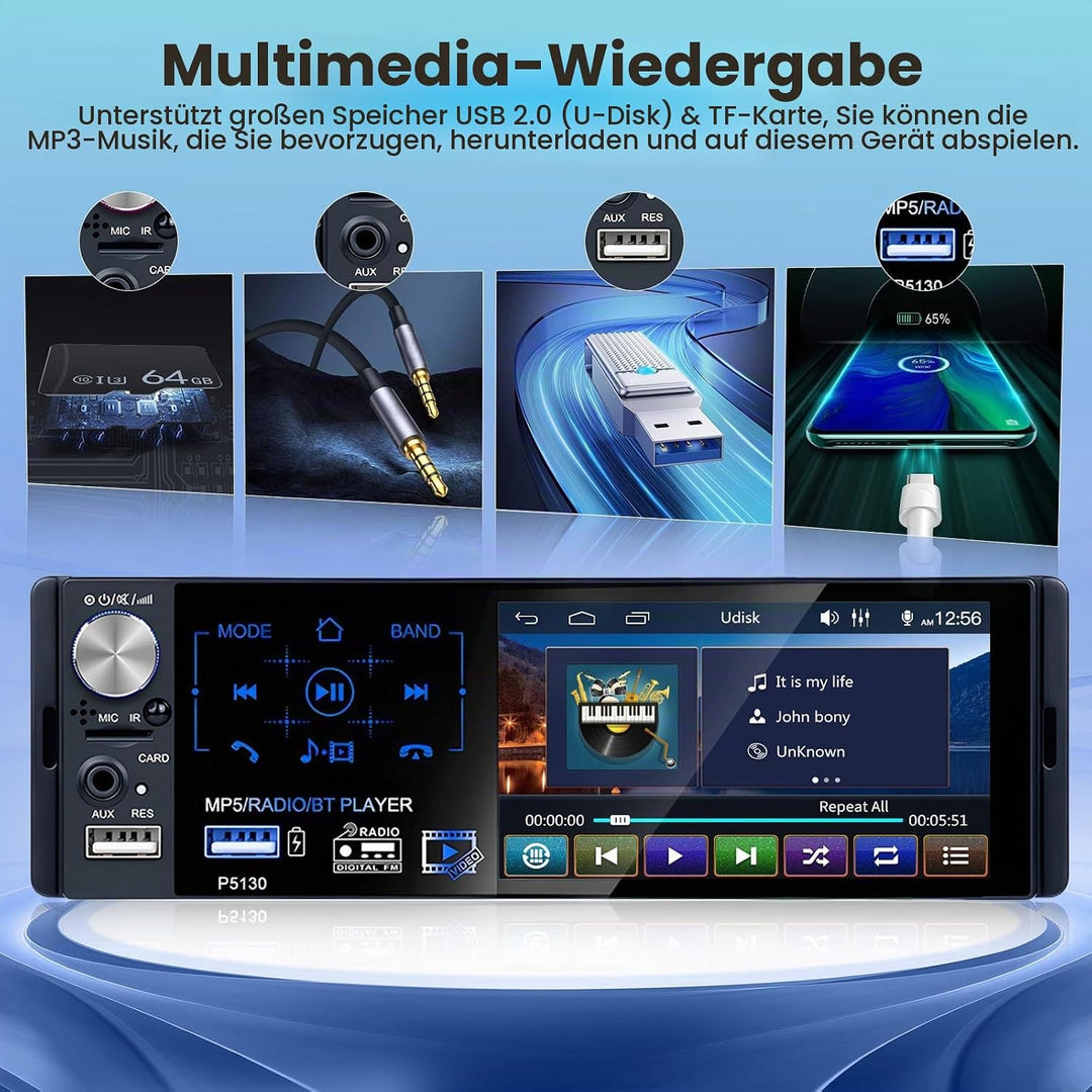RDS Autoradio 1 Din Bluetooth Freisprecheinrichtung Autoradio mit 4.1 Zoll Bildschirm 1 Din Auto Rad