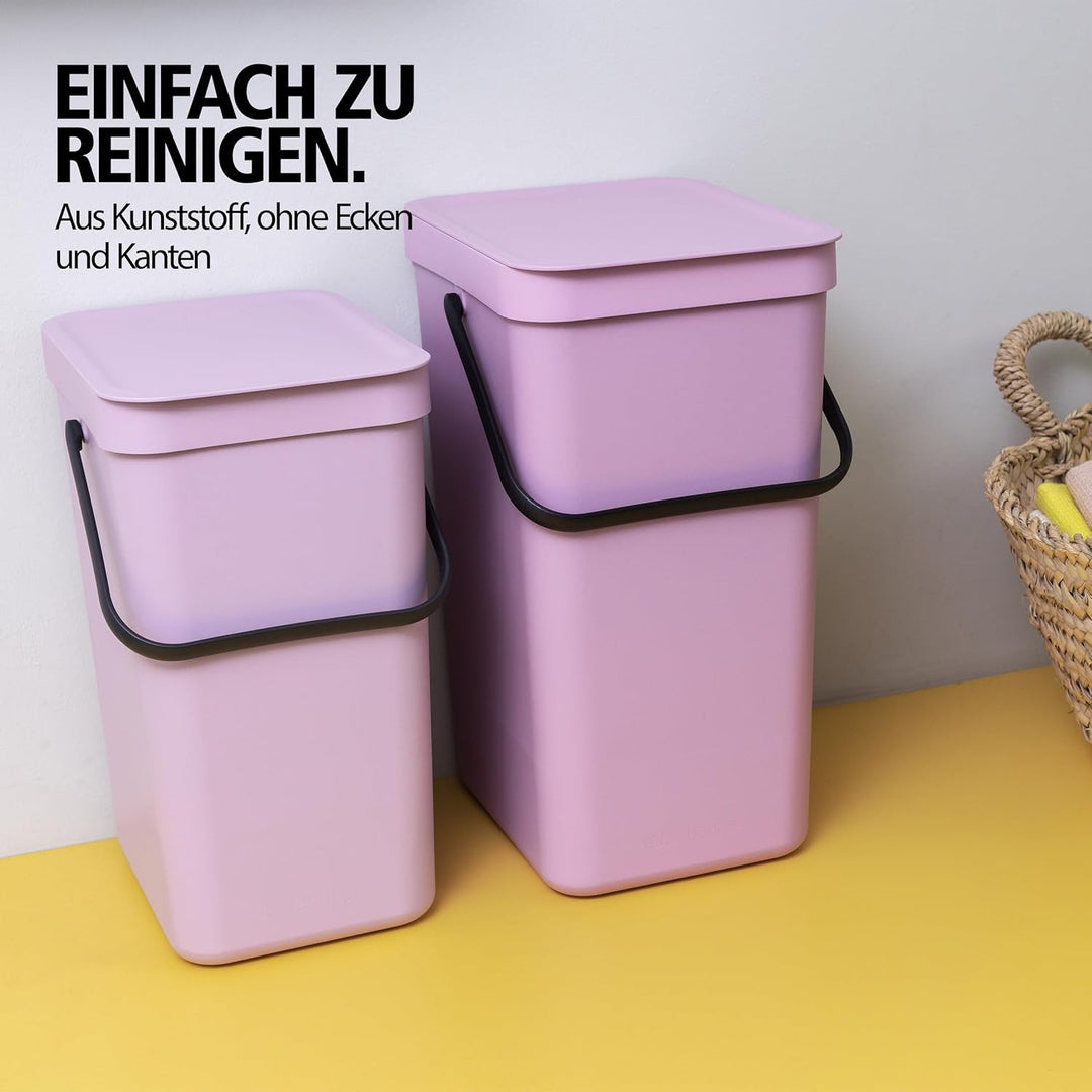 Brabantia Sort & Go Abfalleimer mit Deckel 12 L (Lilac Pink), platzsparender Pfandsammler mit Griff,
