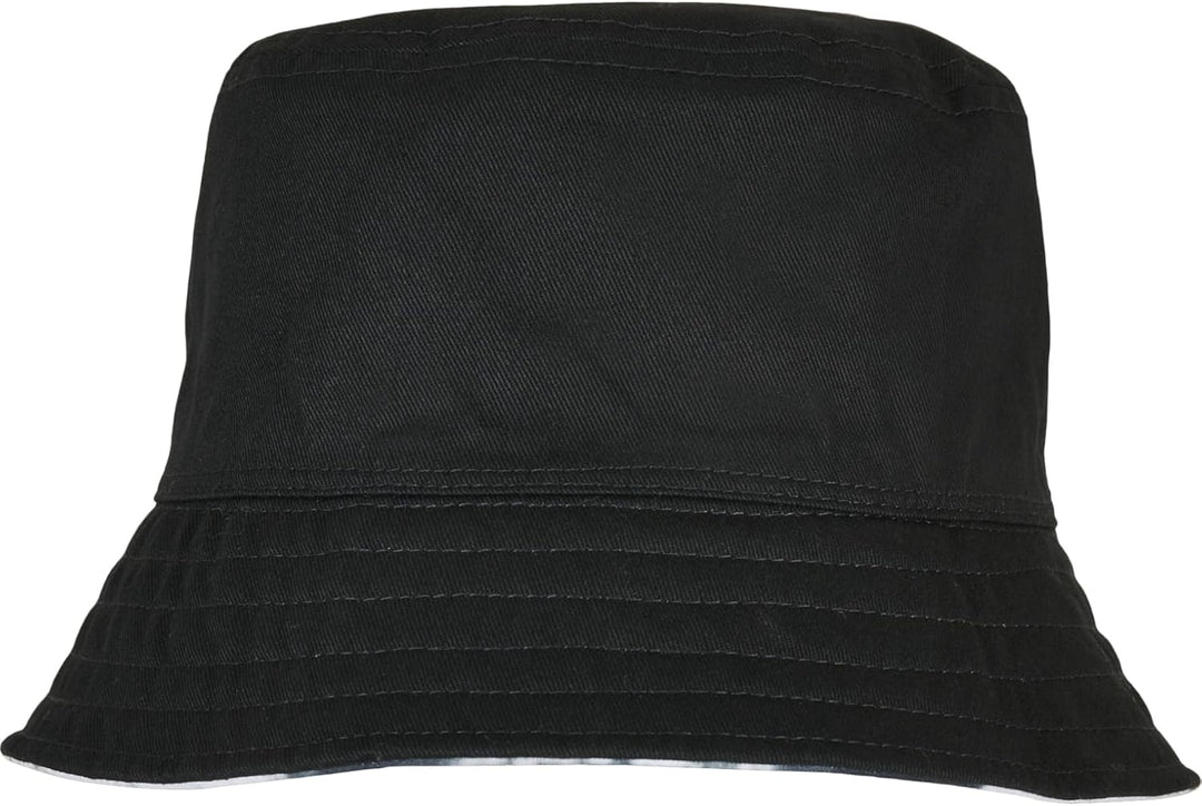 Flexfit Batik Wende-Bucket Hat - Unisex Anglerhut für Damen &amp; Herren, eine Seite einfarbig Schwarz,