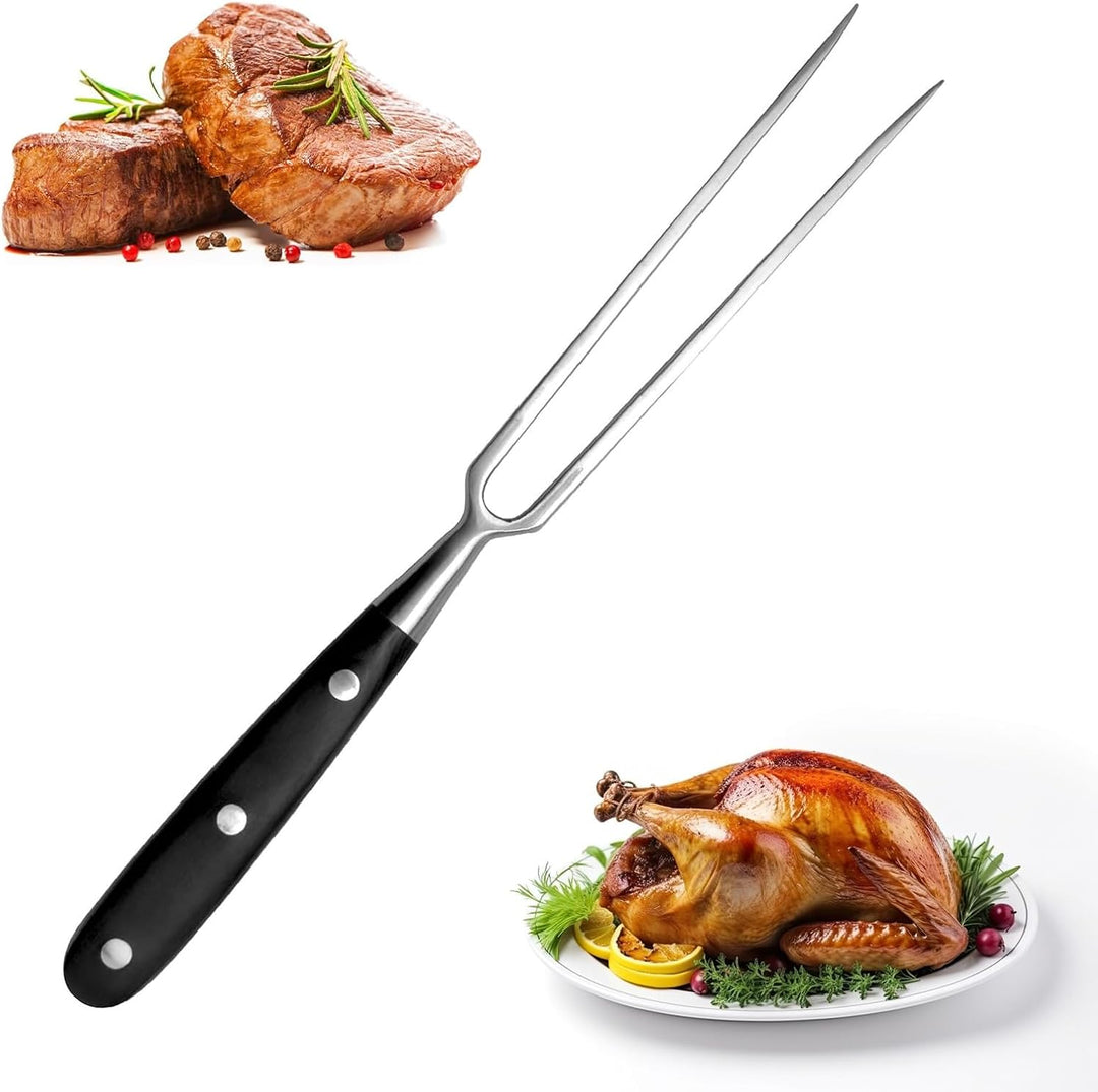 Fleischgabel Aus Rostfreiem 30CM, Tranchiergabel mit Schwarz Holzgriff, Bratengabel, Grillgabel, Mul