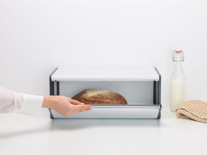 Brabantia Klappbrotkasten - Grosse Aufbewahrungsbox für Brot, Bagels, Brötchen - Platzsparendes Desi