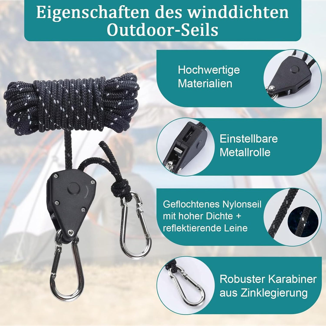 6 Stück Abspannseile mit Seilspanner, 4mm Reflektierend Abspannseile, Einfach zu Bedienen und Langle