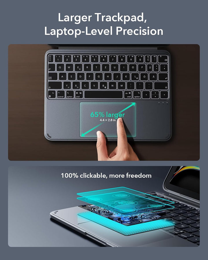 ESR Hülle mit Tastatur für iPad Pro 11" (M5/M4) 2025/2024 – Magnetisch abnehmbare Tastatur, Hoch- un