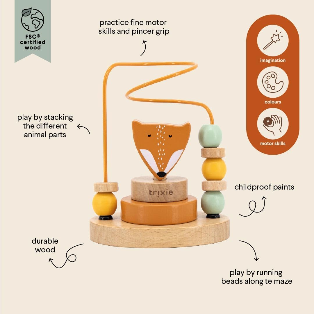 Trixie - Labyrinth mit Perlen aus Buchenholz, FSC Aktivitätsspielzeug für die Motorik des Babys – Mr