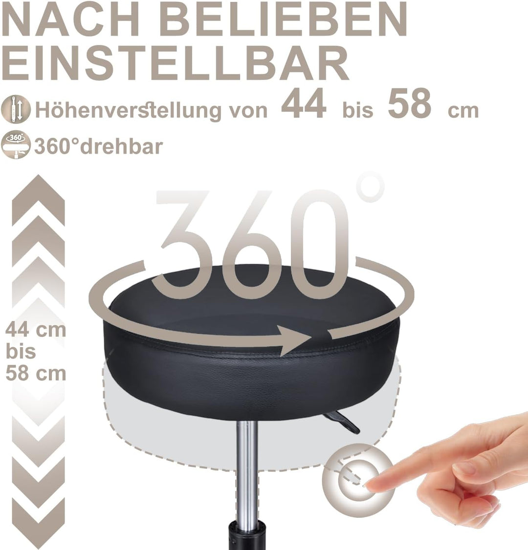 Zedelmaier Rollhocker höhenverstellbar, Bürohocker mit Gummirollen, 360° drehbar Hocker mit Rollen &amp;