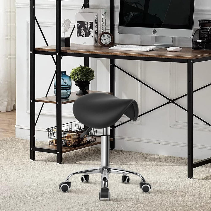 KKTONER Sattelhocker Rollhocker Arbeitshocker mit Sattelsitz höhenverstellbar drehbar schwarz, Schwa