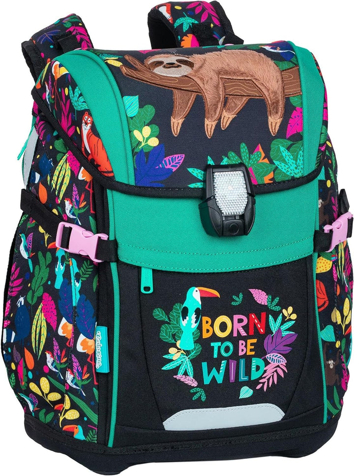 Goldkids Schulranzen Schulranzen-set Born to be wild Ranzen Kinderrucksack, Federmappe, Schuhbeutel,