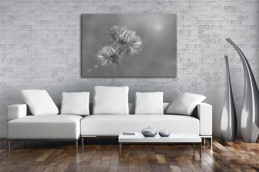 deyoli zwei violette Kornblumen Effekt: Schwarz/Weiss Format: 60x40 als Leinwand, Motiv fertig gerah